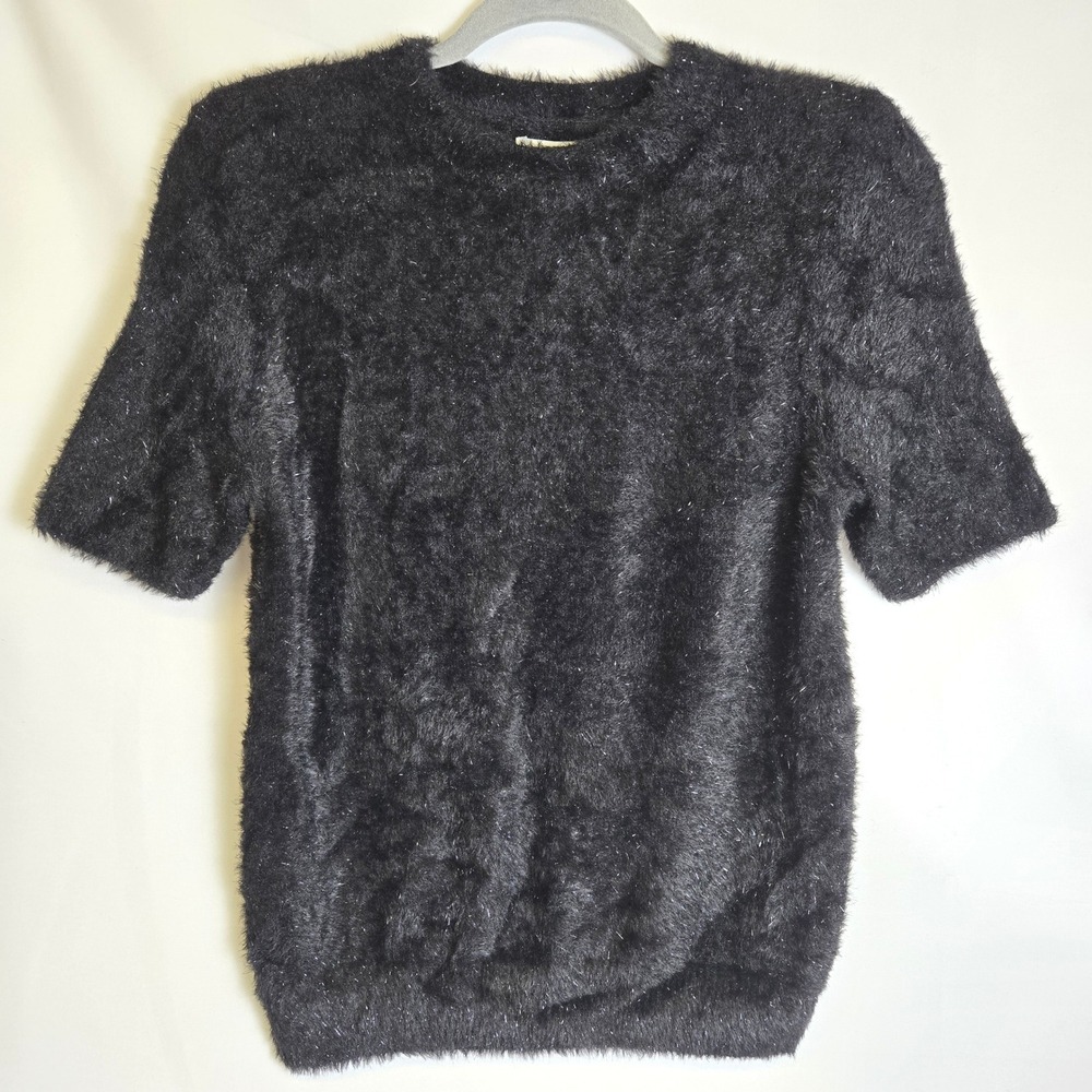 J. Crew Factory Short Sleeve Tinsel Sweater Black Stretch XS CP353 New $110 MSRP